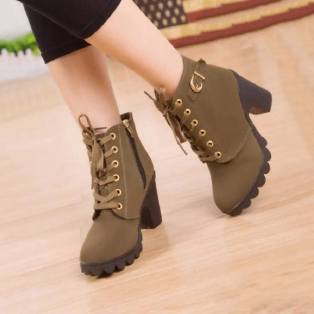 Women's Lace-up Buckle Ankle High Heels Boots Shoes - B-888