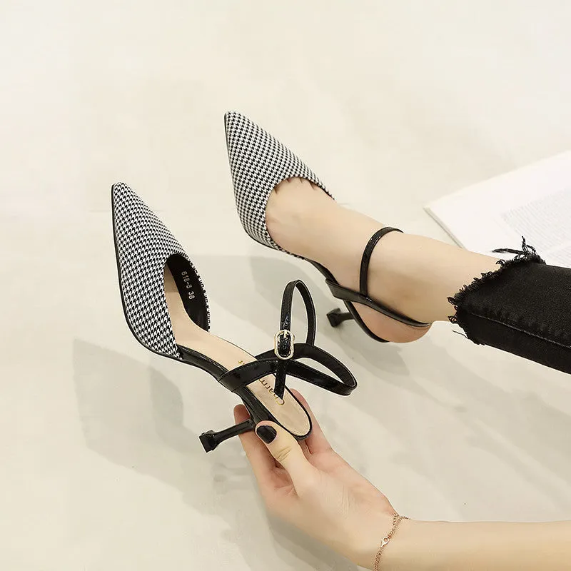 Women's Pointed Toe Kitten Heels Pumps Slip On Stiletto Sandals