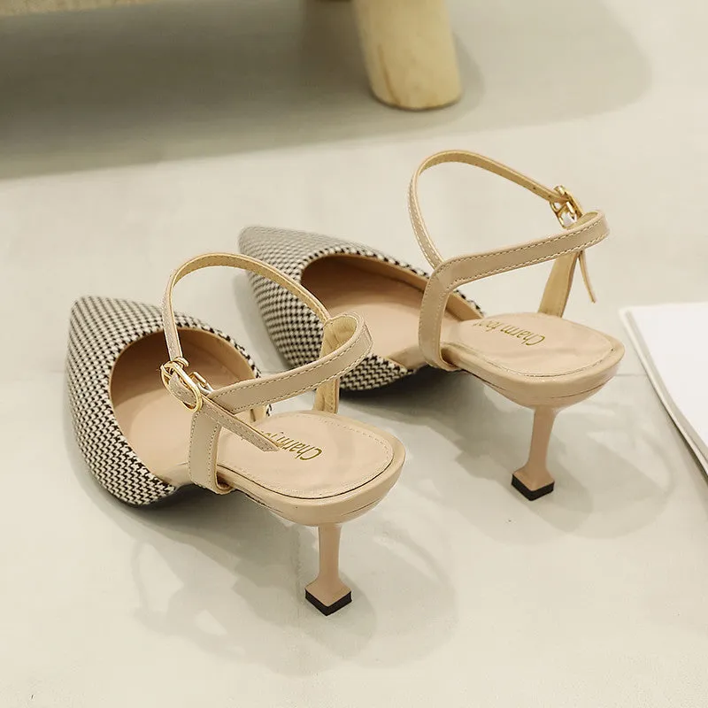 Women's Pointed Toe Kitten Heels Pumps Slip On Stiletto Sandals