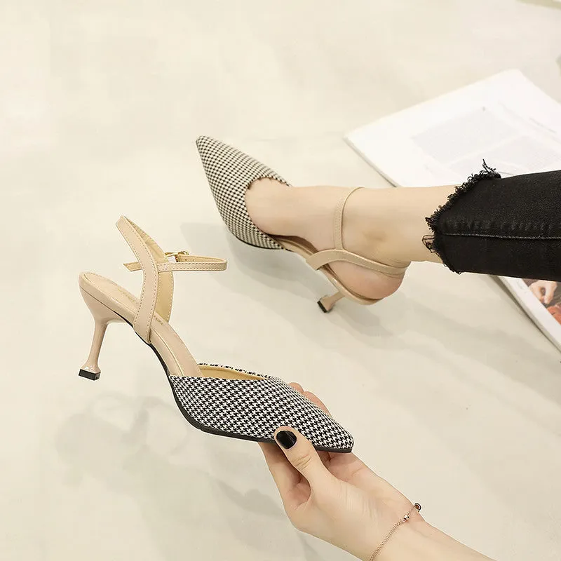 Women's Pointed Toe Kitten Heels Pumps Slip On Stiletto Sandals